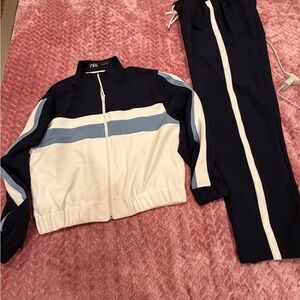 Zara Navy and White Colorblock Tracksuit